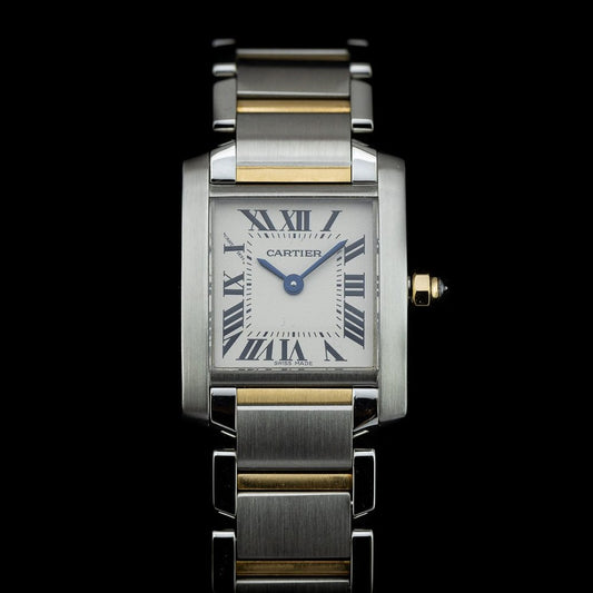 Vintage Ladies Cartier Tank Francaise 2384 Steel and Gold Quartz Watch with Box and Papers and Cartier Warranty, Circa 1999