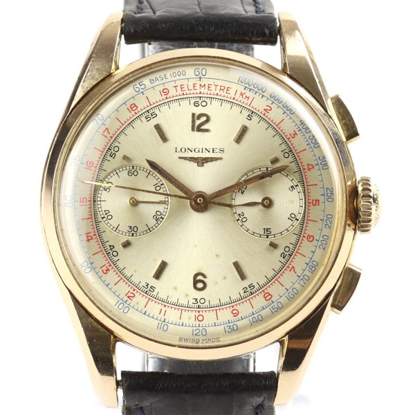 Vintage Longines Chronograph 37mm 18ct Pink Gold Gents Watch