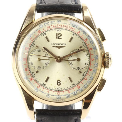 Vintage Longines Chronograph 37mm 18ct Pink Gold Gents Watch