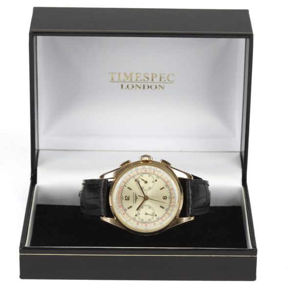 Vintage Longines Chronograph 37mm 18ct Pink Gold Gents Watch