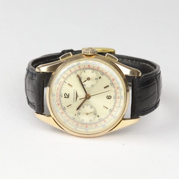 Vintage Longines Chronograph 37mm 18ct Pink Gold Gents Watch