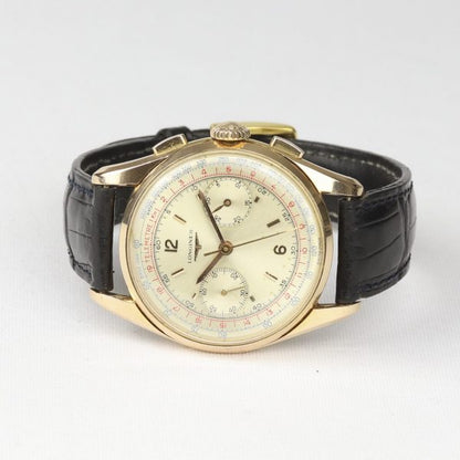 Vintage Longines Chronograph 37mm 18ct Pink Gold Gents Watch