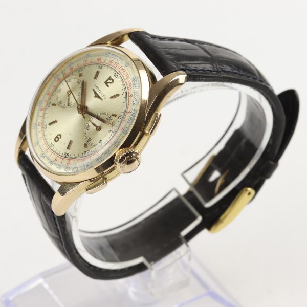 Vintage Longines Chronograph 37mm 18ct Pink Gold Gents Watch