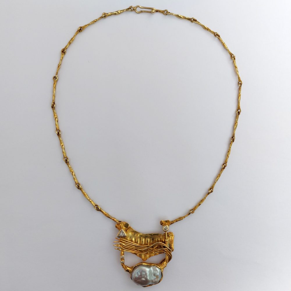 Vintage Mabe Pearl and Diamond Gold Necklace