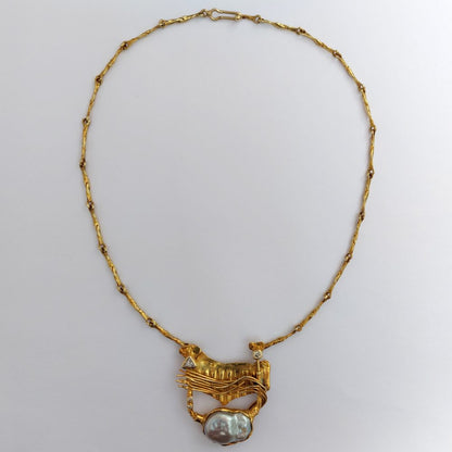 Vintage Mabe Pearl and Diamond Gold Necklace