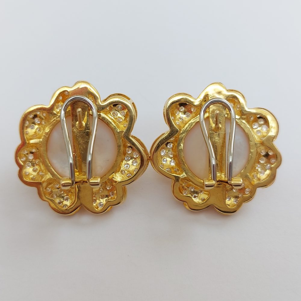 Vintage Mabe and Diamond Floral Earrings