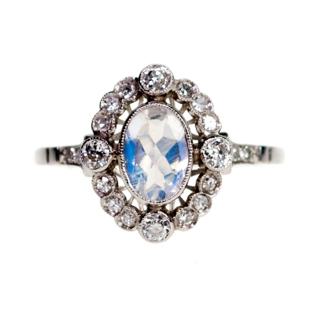 Vintage Moonstone and Diamond Cluster Ring