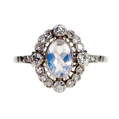 Vintage Moonstone and Diamond Cluster Ring