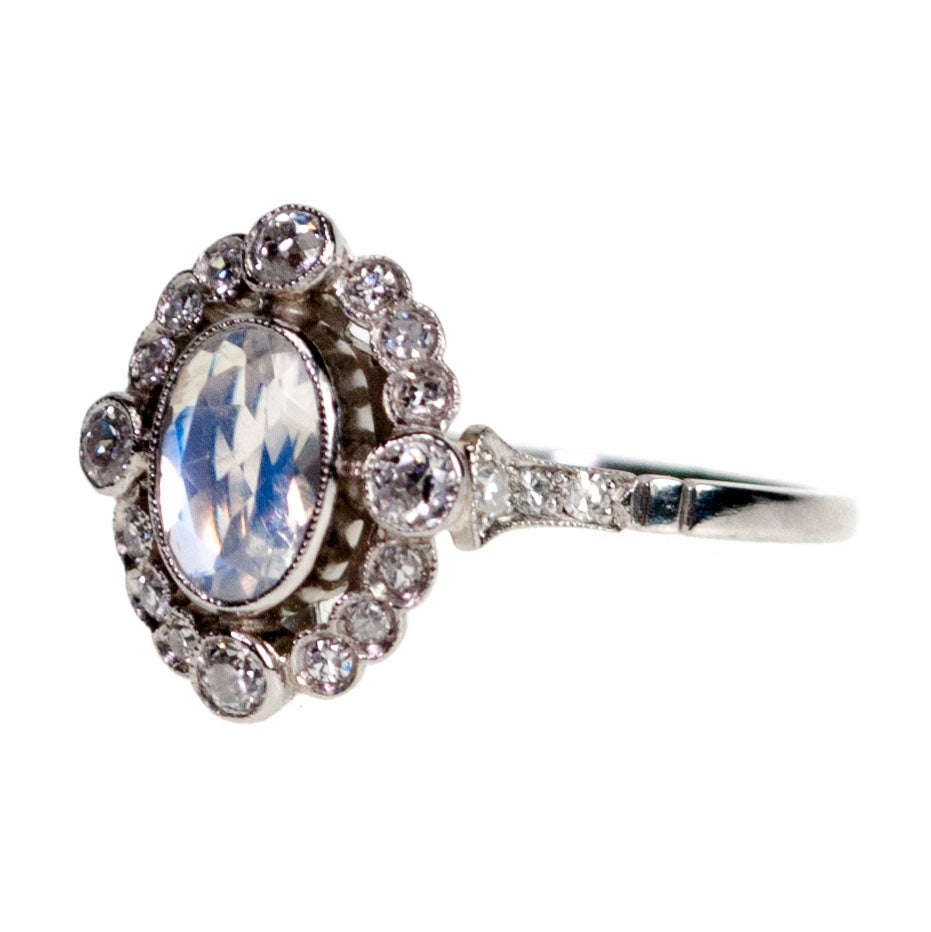 Vintage Moonstone and Diamond Cluster Ring