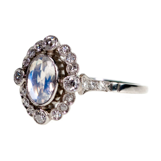 Vintage Moonstone and Diamond Cluster Ring