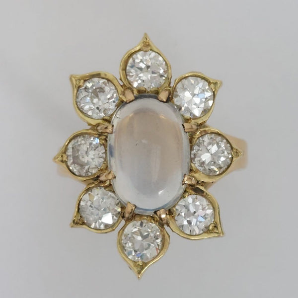 Vintage Moonstone and Diamond Floral Cluster Ring