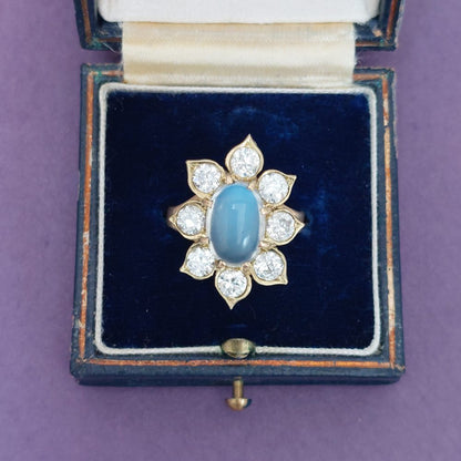 Vintage Moonstone and Diamond Floral Cluster Ring