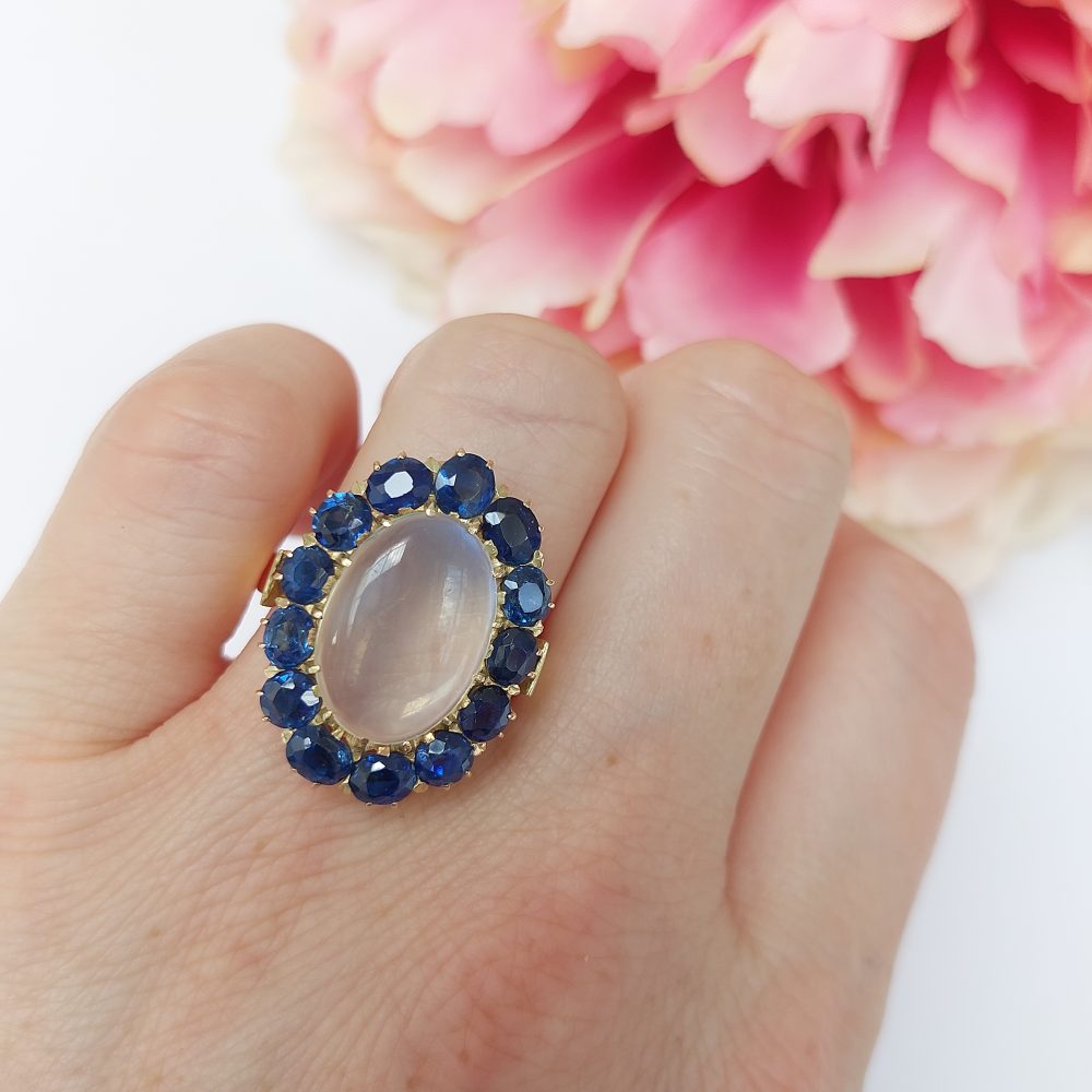 Vintage Moonstone and Sapphire Dress Ring