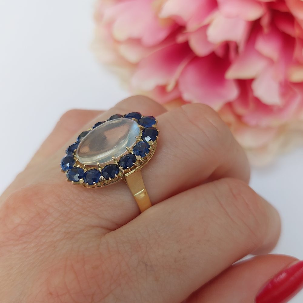 Vintage Moonstone and Sapphire Dress Ring