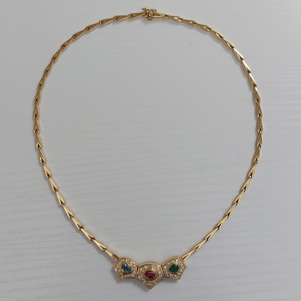 Vintage Multigem and Diamond Necklace and Earrings Suite