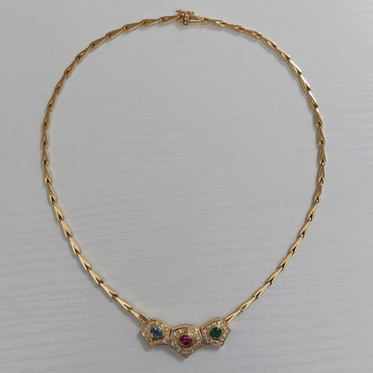 Vintage Multigem and Diamond Necklace and Earrings Suite