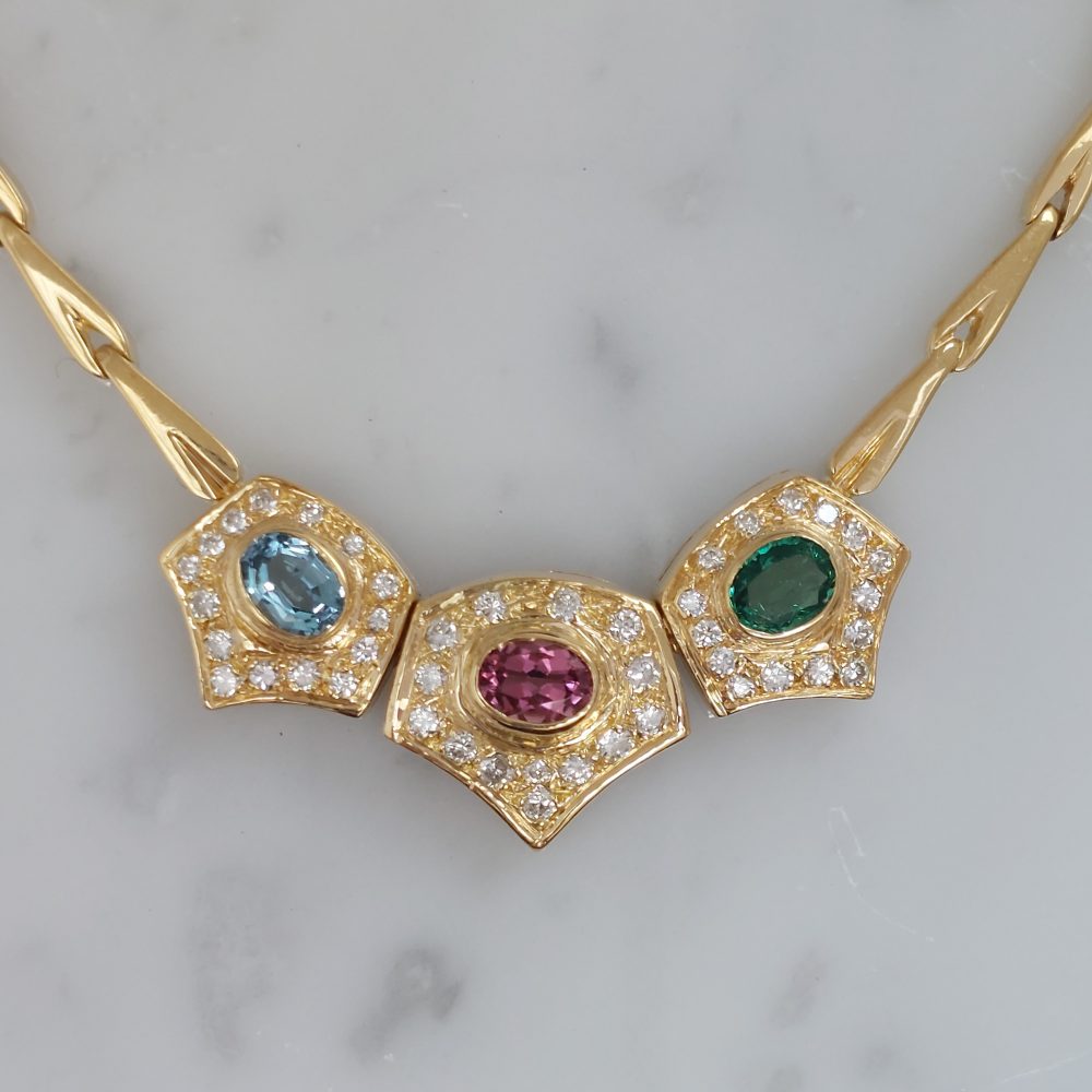 Vintage Multigem and Diamond Necklace and Earrings Suite