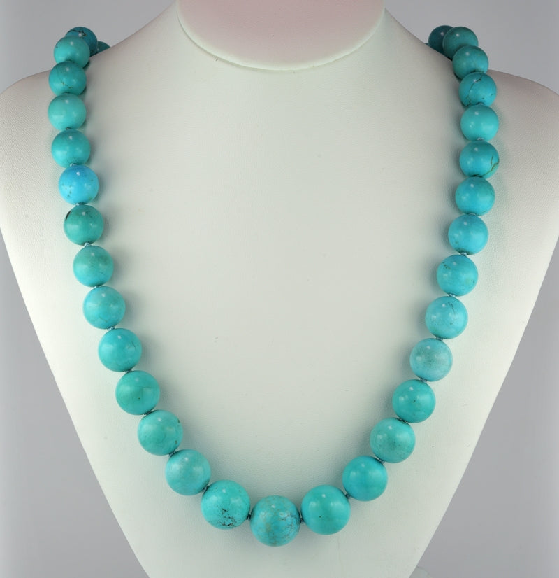 Vintage Natural Persian Turquoise Bead Necklace with Diamonds