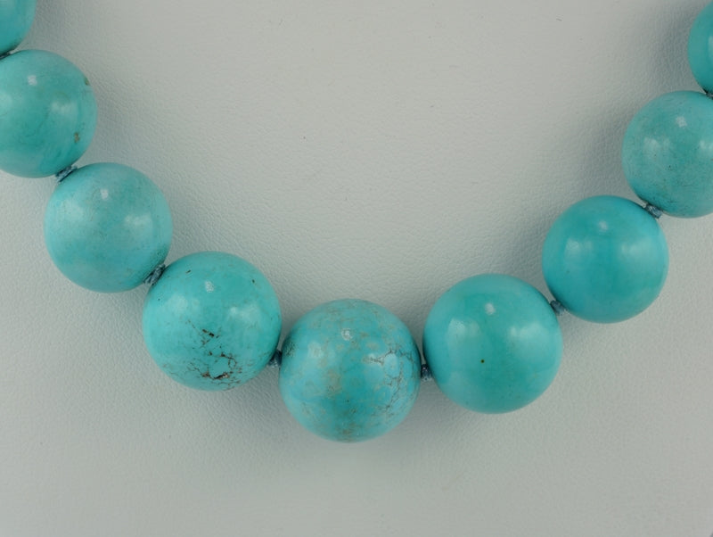 Vintage Natural Persian Turquoise Bead Necklace with Diamonds