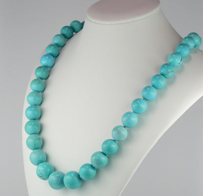 Vintage Natural Persian Turquoise Bead Necklace with Diamonds