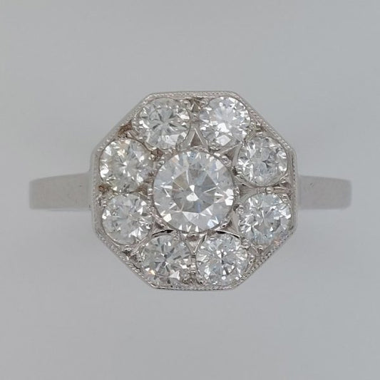 Vintage Octagonal 1.35ct Diamond Cluster Ring