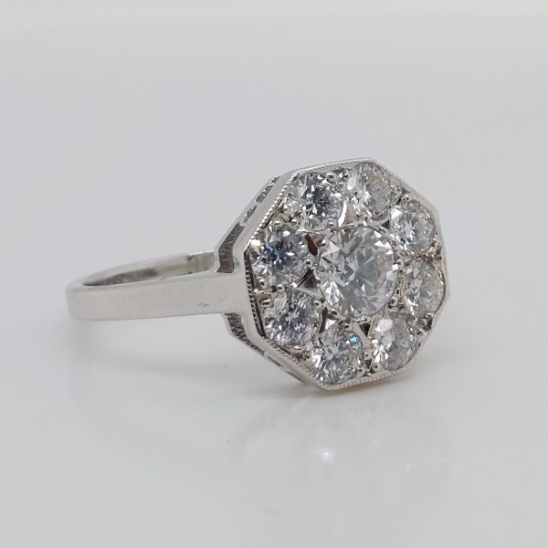 Vintage Octagonal 1.35ct Diamond Cluster Ring