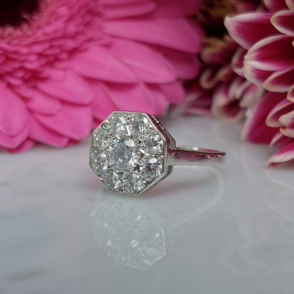 Vintage Octagonal 1.35ct Diamond Cluster Ring