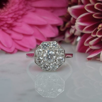 Vintage Octagonal 1.35ct Diamond Cluster Ring