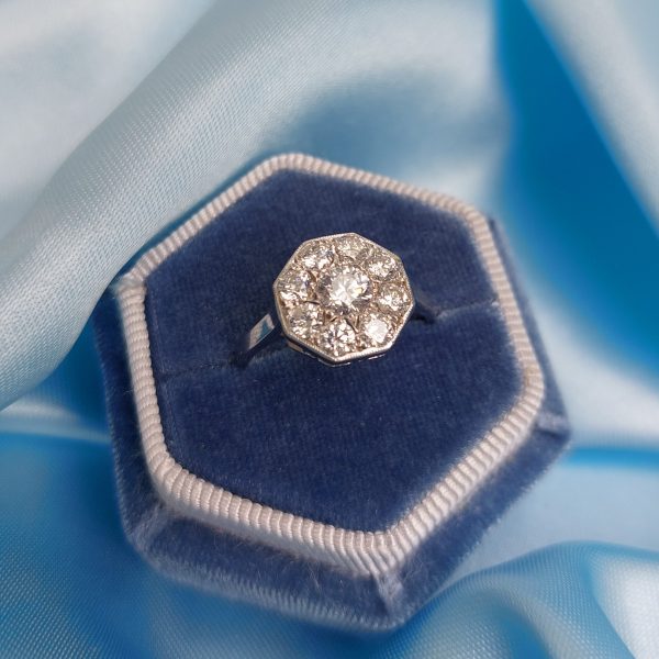 Vintage Octagonal 1.35ct Diamond Cluster Ring