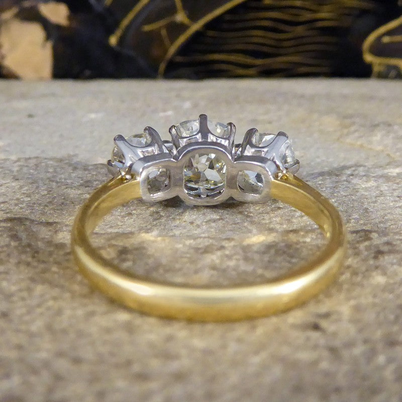 Vintage Old Cushion Cut 3.00ct Diamond Three Stone Ring