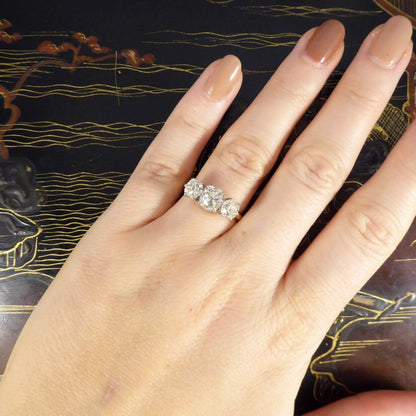 Vintage Old Cushion Cut 3.00ct Diamond Three Stone Ring