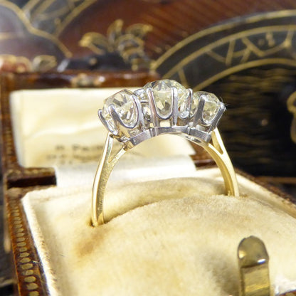 Vintage Old Cushion Cut 3.00ct Diamond Three Stone Ring