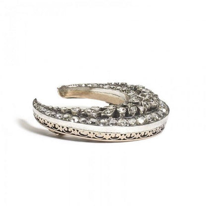 Vintage Old Cut Diamond 3.22ct Crescent Brooch
