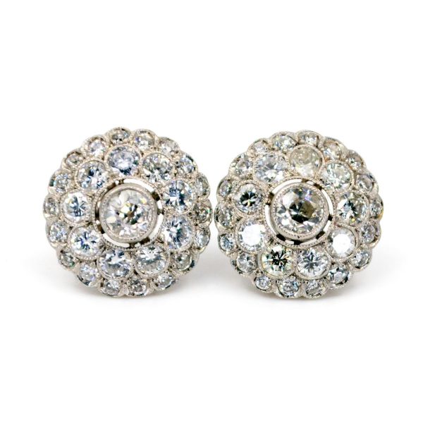 Vintage Old Mine Cut Diamond Cluster Earrings