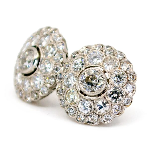 Vintage Old Mine Cut Diamond Cluster Earrings