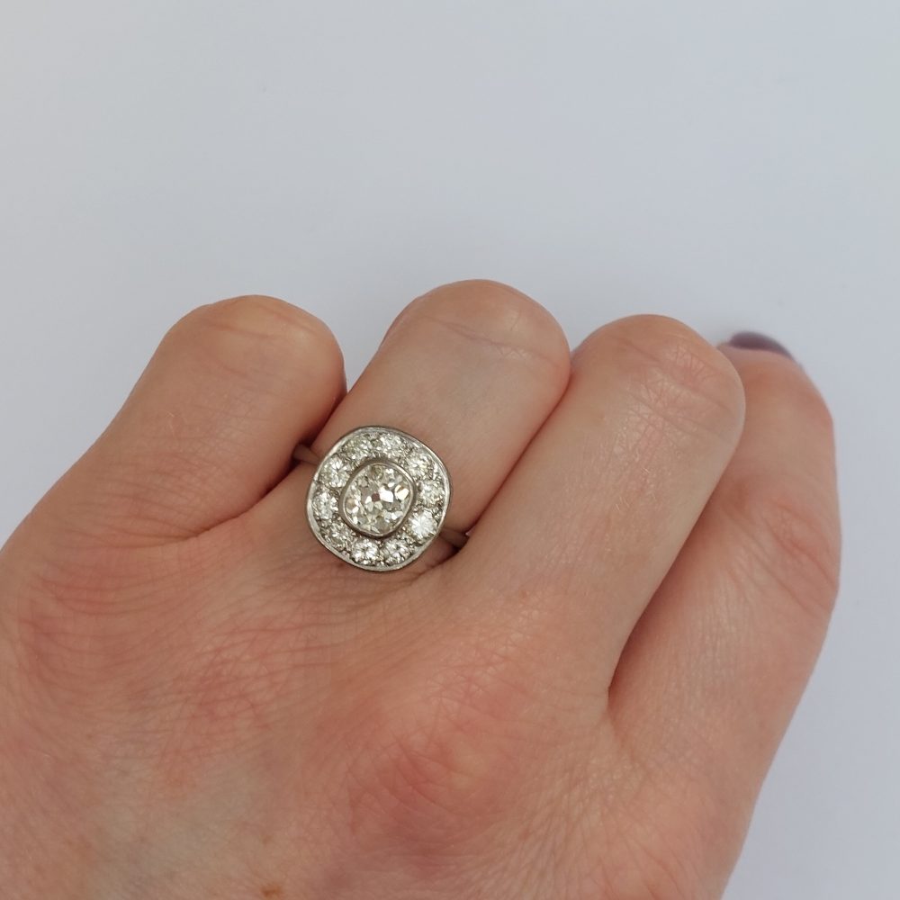 Vintage Old Mine Cut Diamond Cluster Ring, 2cts