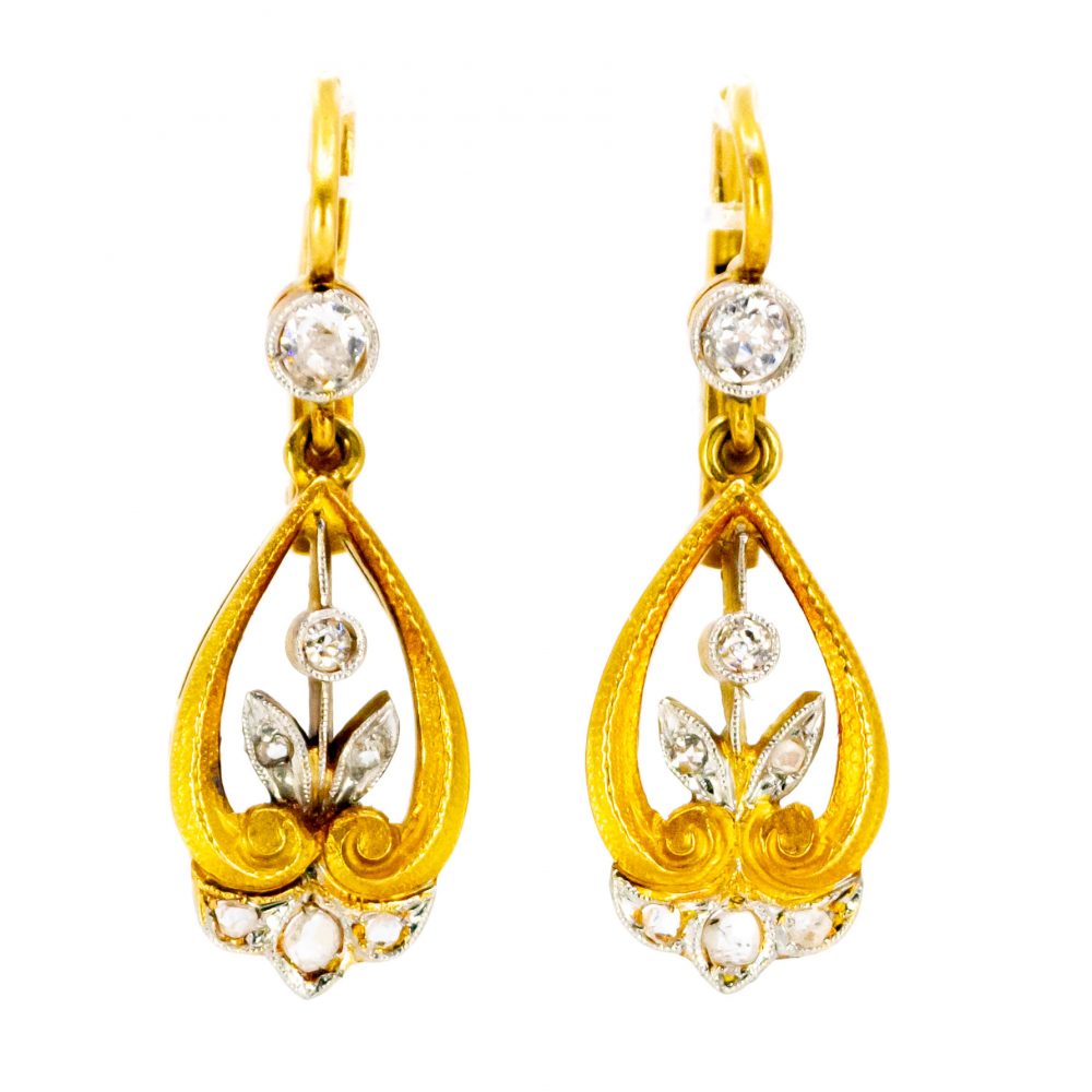 Vintage Old Mine Cut Diamond Drop Earrings