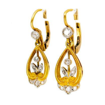 Vintage Old Mine Cut Diamond Drop Earrings