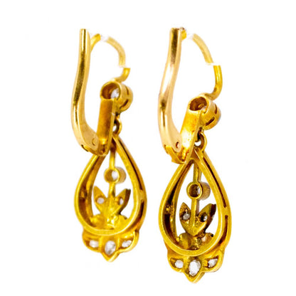 Vintage Old Mine Cut Diamond Drop Earrings