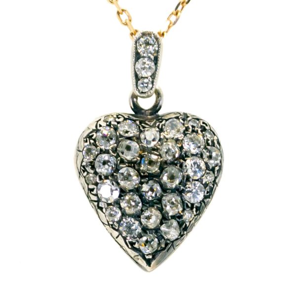 Vintage Old Mine Cut Diamond Heart Pendant