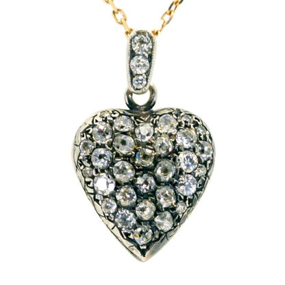 Vintage Old Mine Cut Diamond Heart Pendant