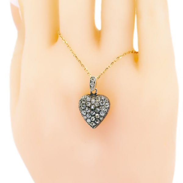 Vintage Old Mine Cut Diamond Heart Pendant