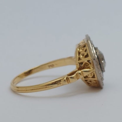 Vintage Old Mine Cut Diamond and Sapphire Target Cluster Ring