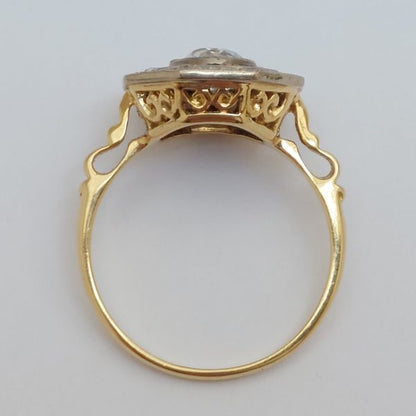 Vintage Old Mine Cut Diamond and Sapphire Target Cluster Ring