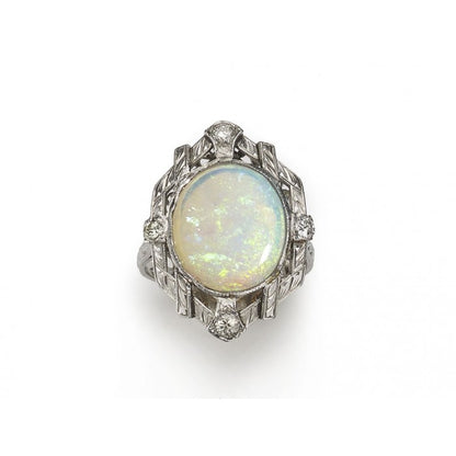 Vintage Opal & Diamond Ring