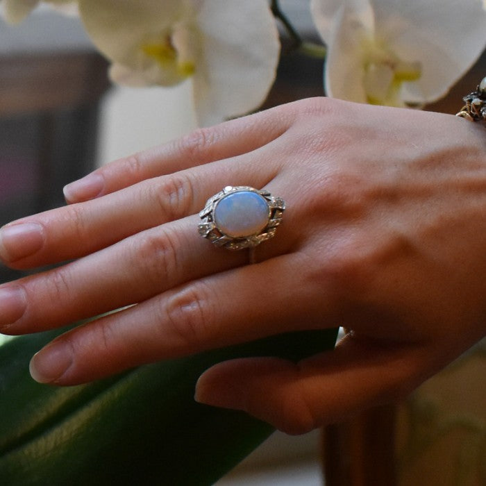 Vintage Opal & Diamond Ring