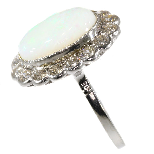 Vintage Opal Old Mine Brilliant Diamond Platinum Ring