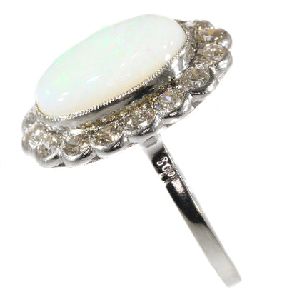 Vintage Opal Old Mine Brilliant Diamond Platinum Ring