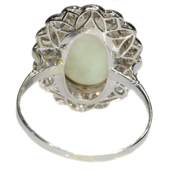 Vintage Opal Old Mine Brilliant Diamond Platinum Ring