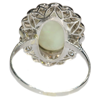 Vintage Opal Old Mine Brilliant Diamond Platinum Ring